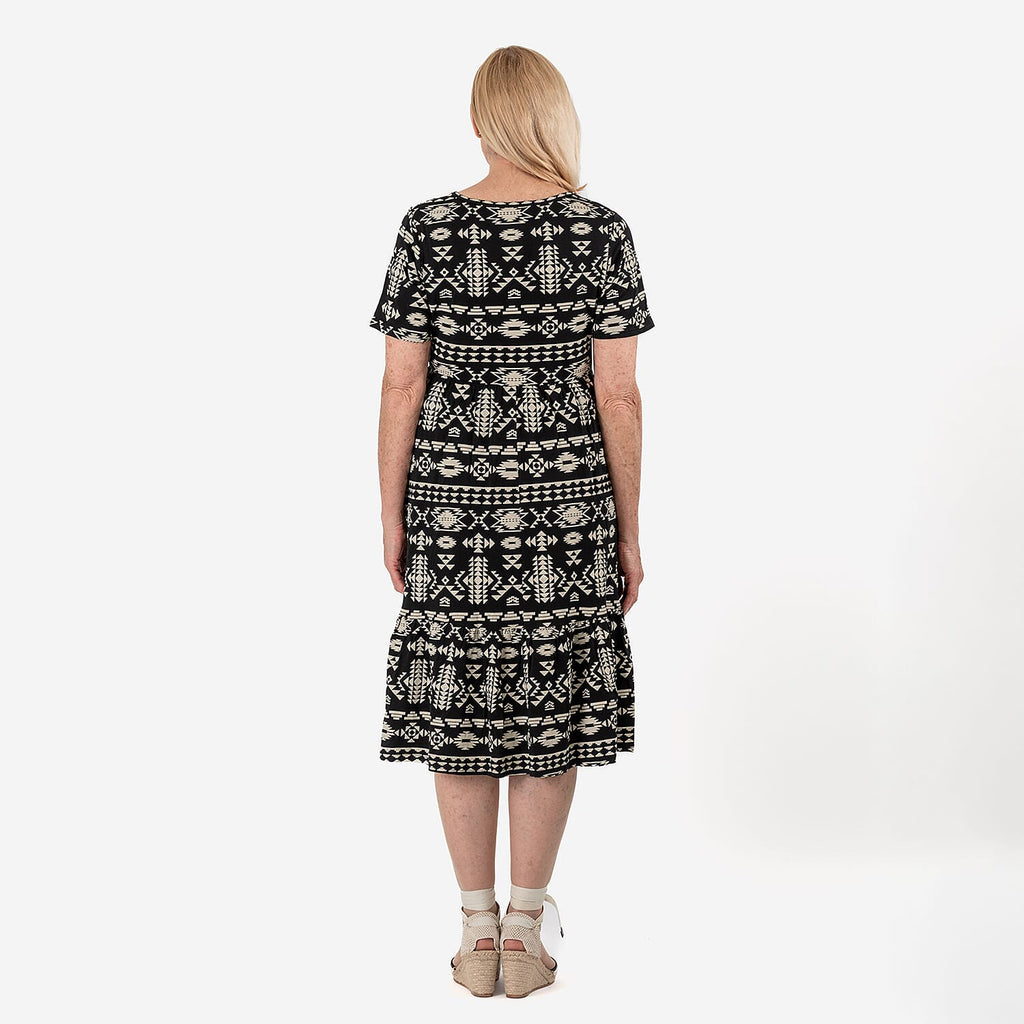 La Marey Tribal Pattern Mini Dress (Size L) - Black & White