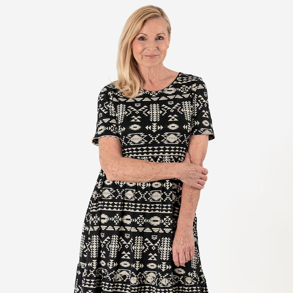 La Marey Tribal Pattern Mini Dress (Size L) - Black & White