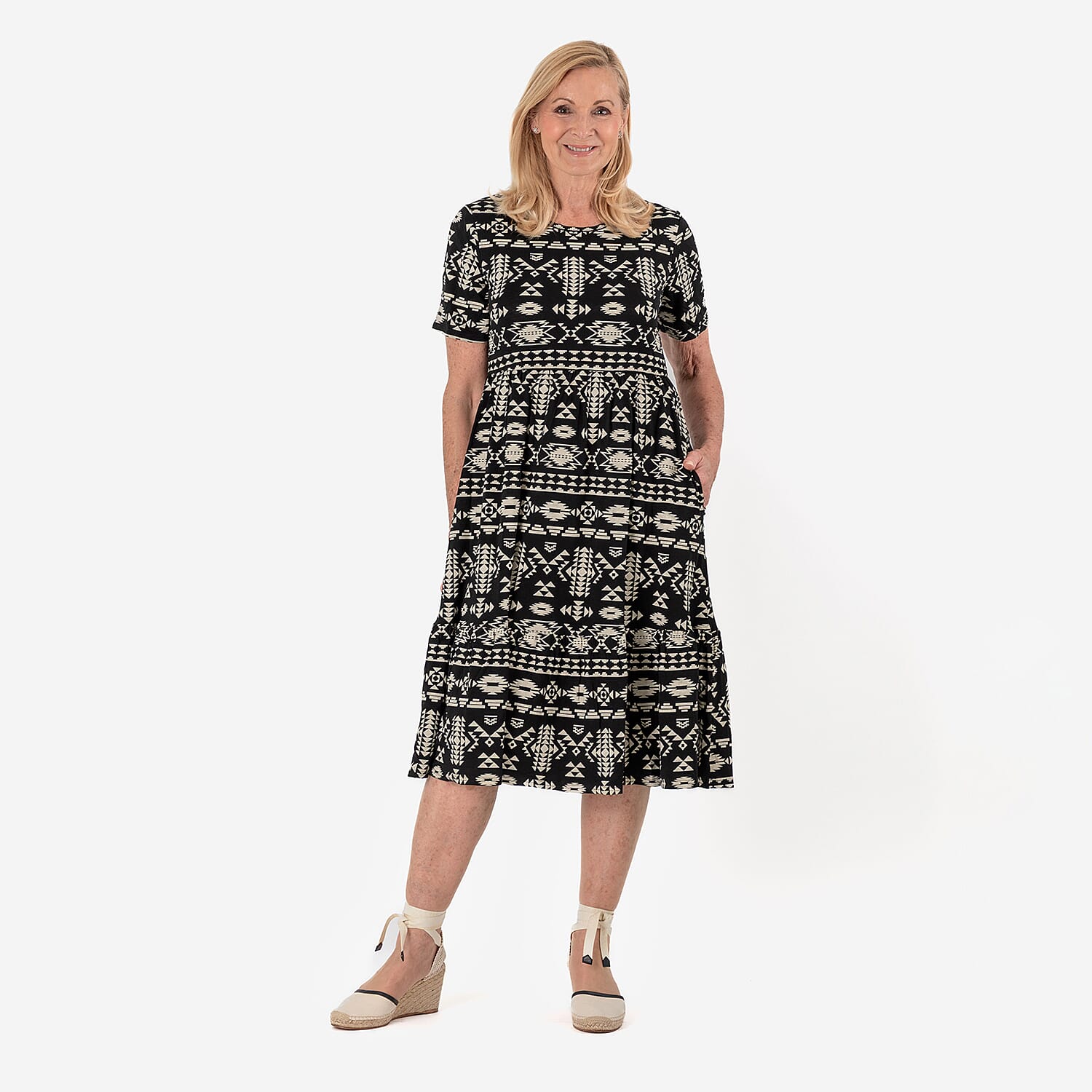 La Marey Tribal Pattern Mini Dress (Size M) - Black & White