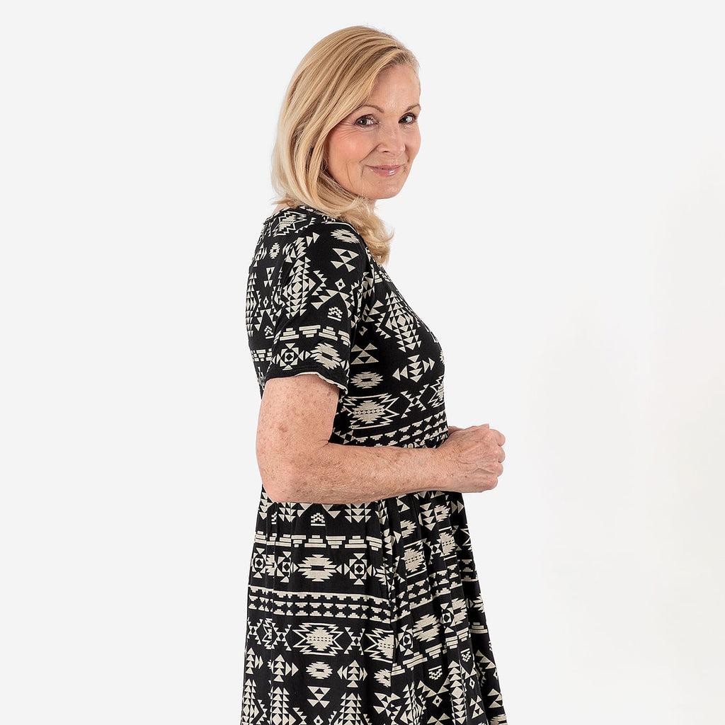 La Marey Tribal Pattern Mini Dress (Size M) - Black & White