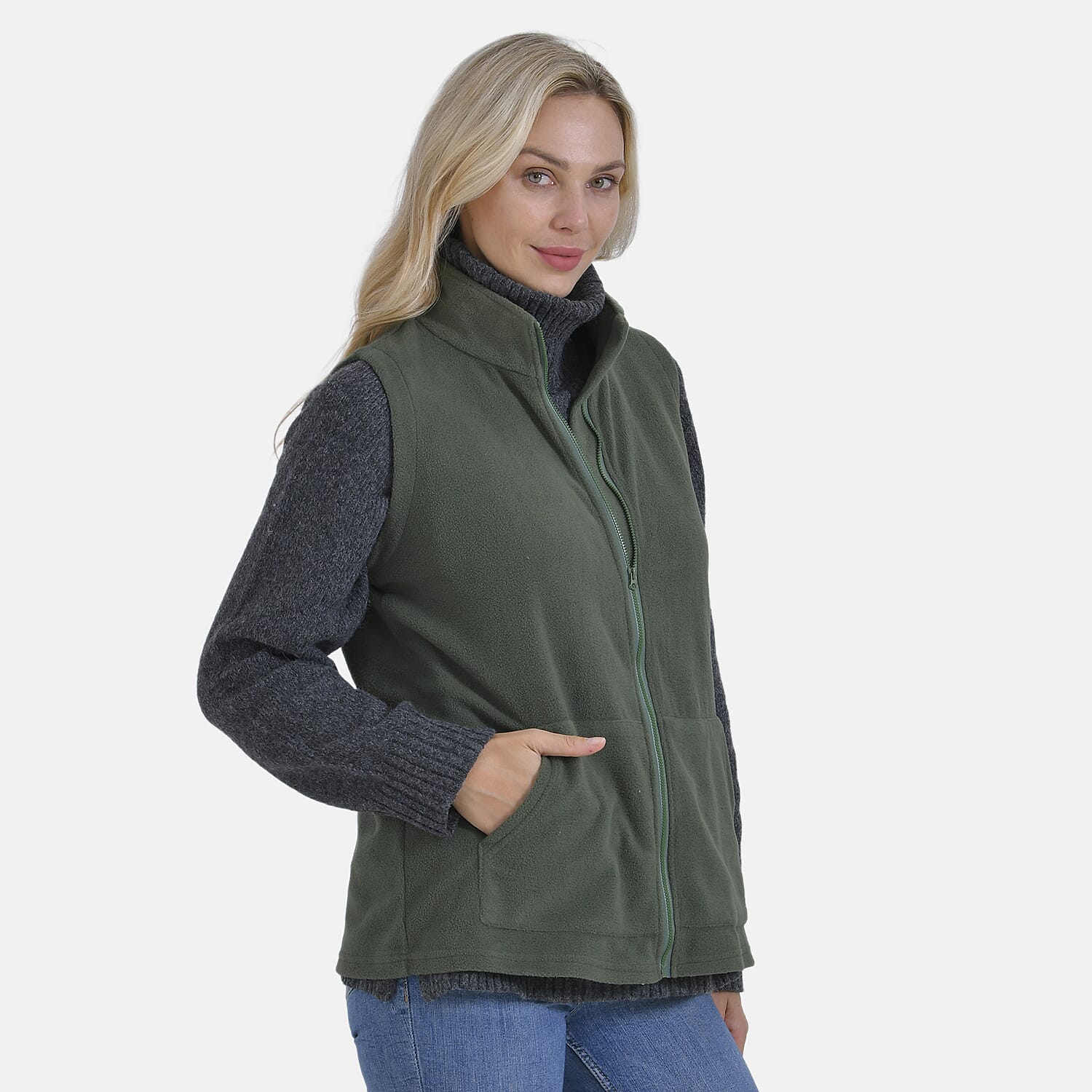 La Marey Turtleneck Gilet with Pockets (Size 20 to 22) - Green