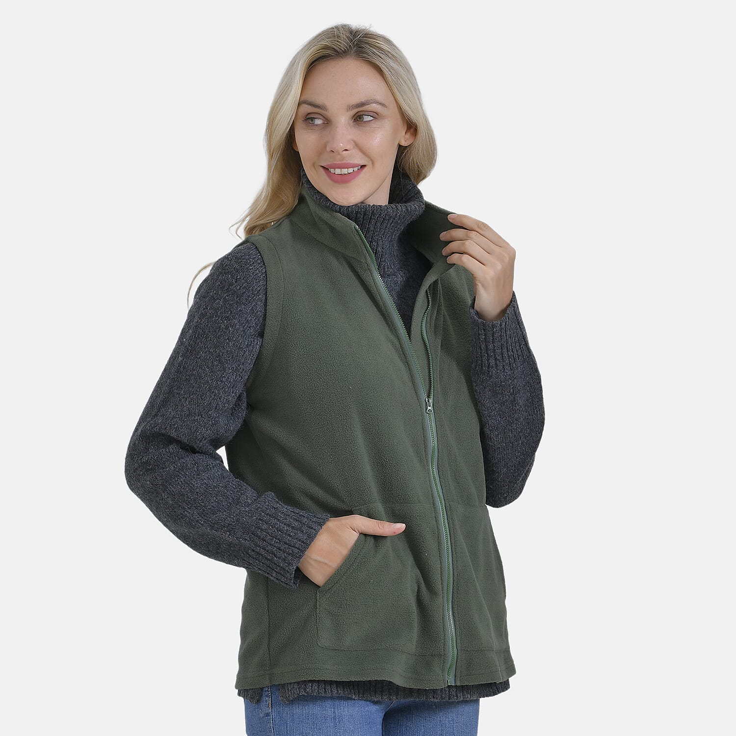 La Marey Turtleneck Gilet with Pockets (Size 20 to 22) - Green