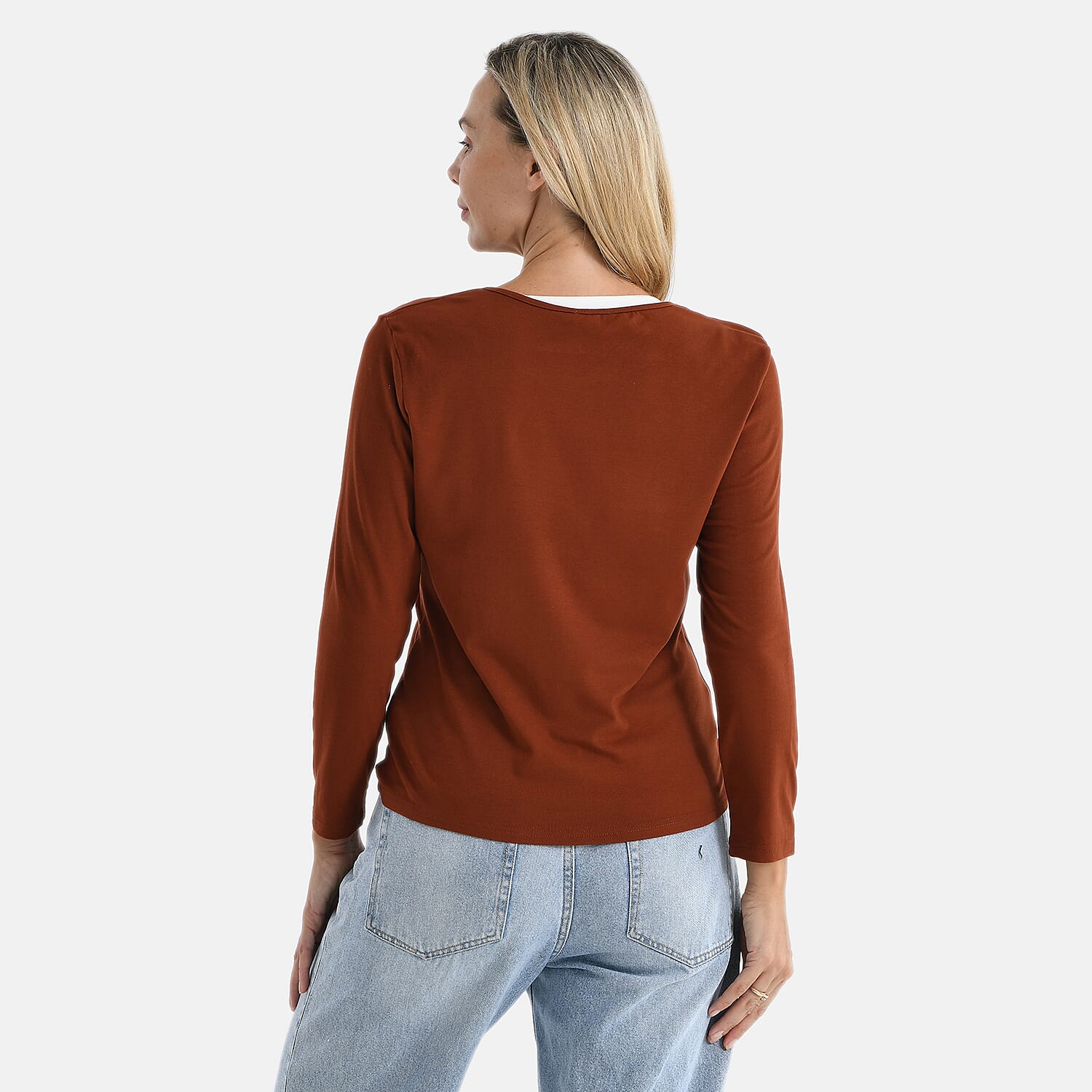La Marey Viscose Classic Round Neck T-Shirt (Size M) - Brown