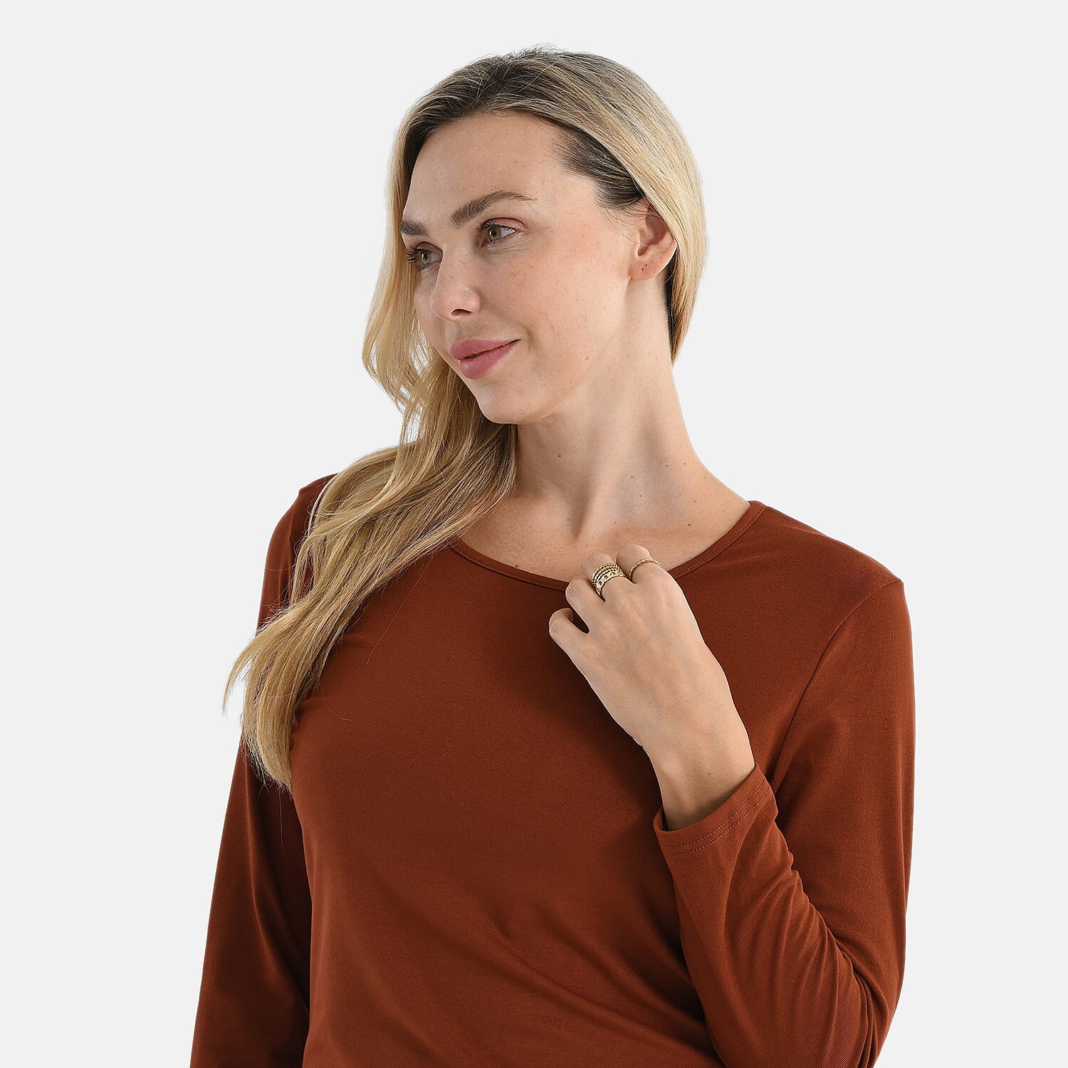 La Marey Viscose Classic Round Neck T-Shirt (Size M) - Brown