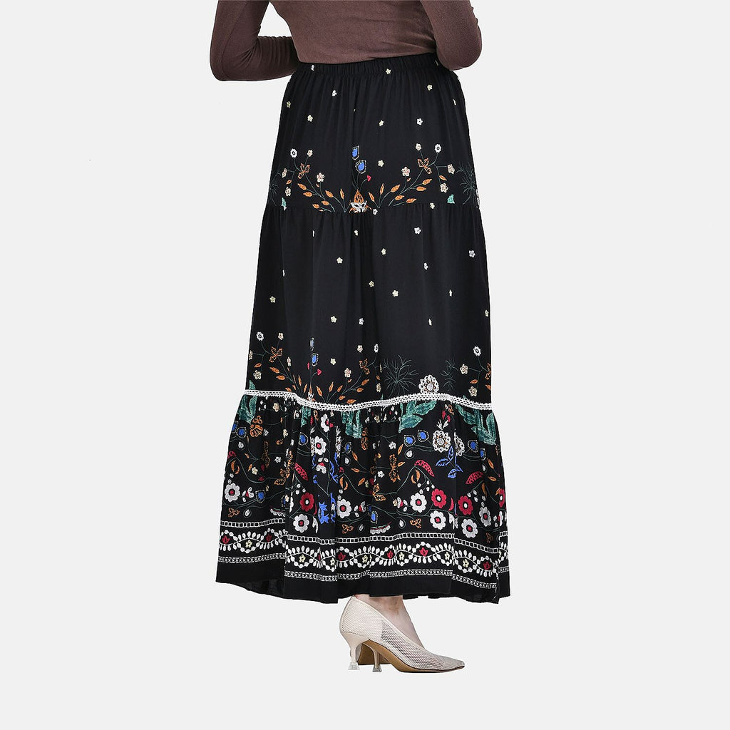 La Marey 100% Viscose Floral Print Skirt (Size One 8 to 18) - Black