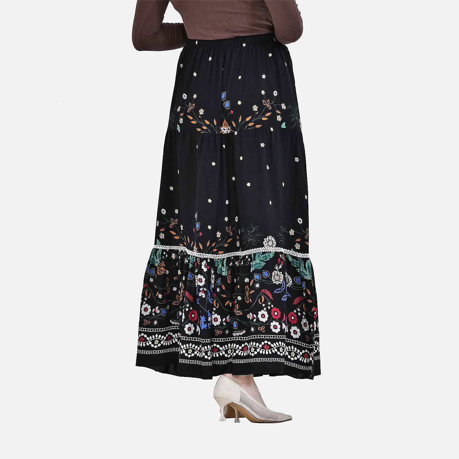 La Marey 100% Viscose Floral Print Skirt (Size One 8 to 18) - Black