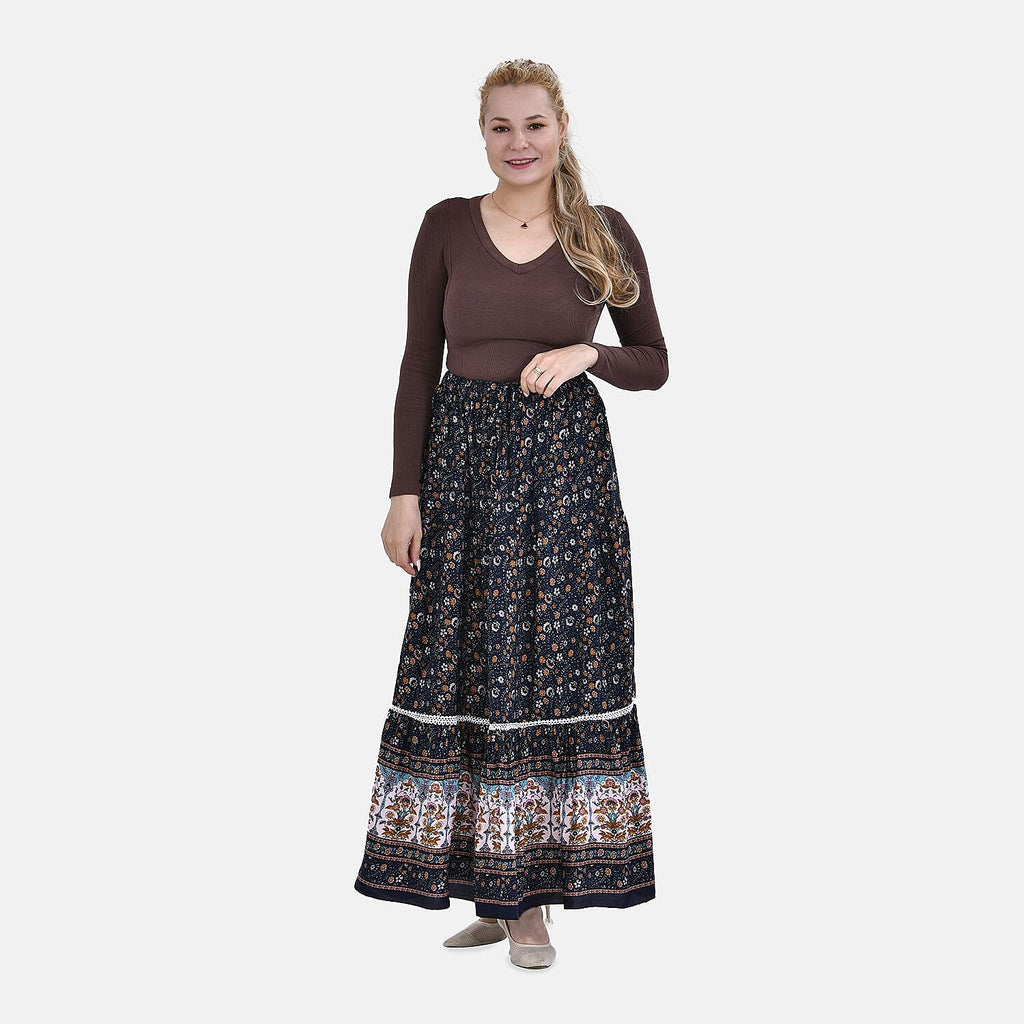 La Marey 100% Viscose Floral Print Skirt  (One Size One 8 to 18) - Navy Blue
