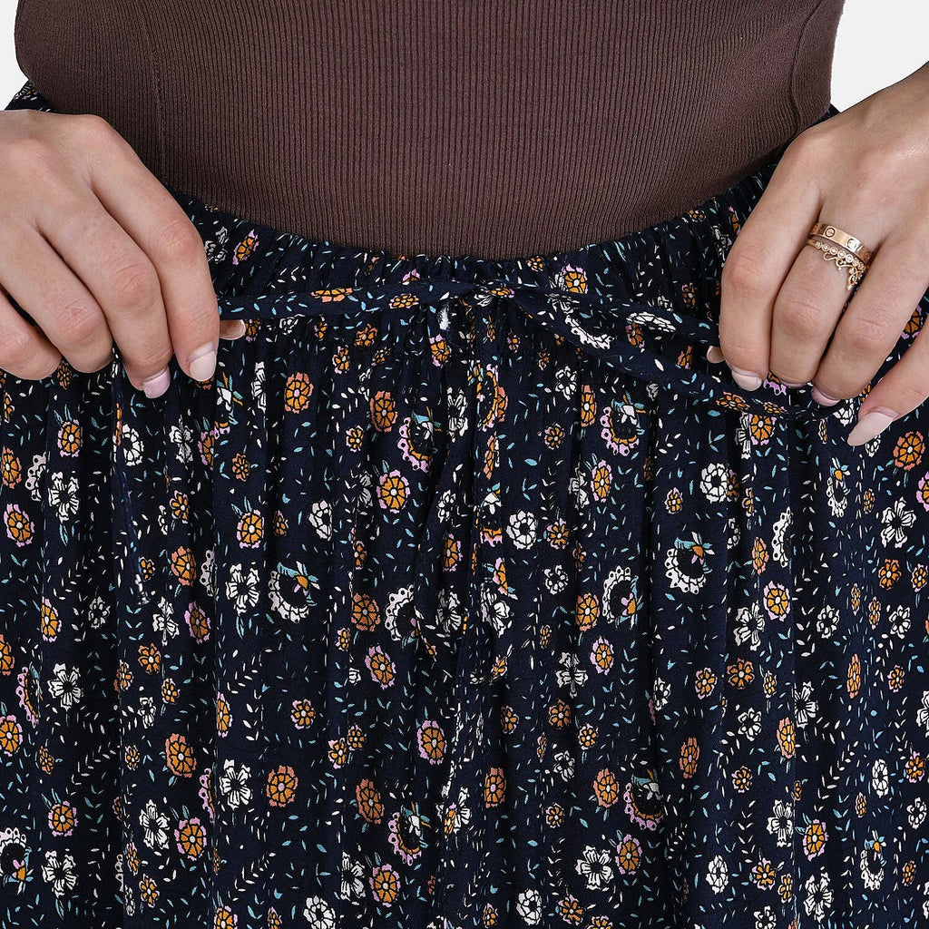La Marey 100% Viscose Floral Print Skirt  (One Size One 8 to 18) - Navy Blue