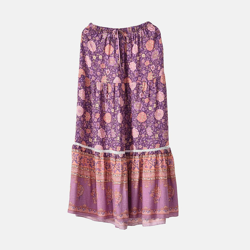 La Marey 100% Viscose Floral Print Skirt (One Size, 8-18) - Purple