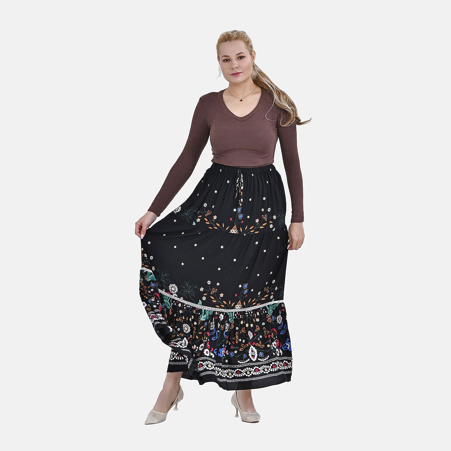 La Marey 100% Viscose Floral Print Maxi Dress (Curve One 20 - 26) - Black