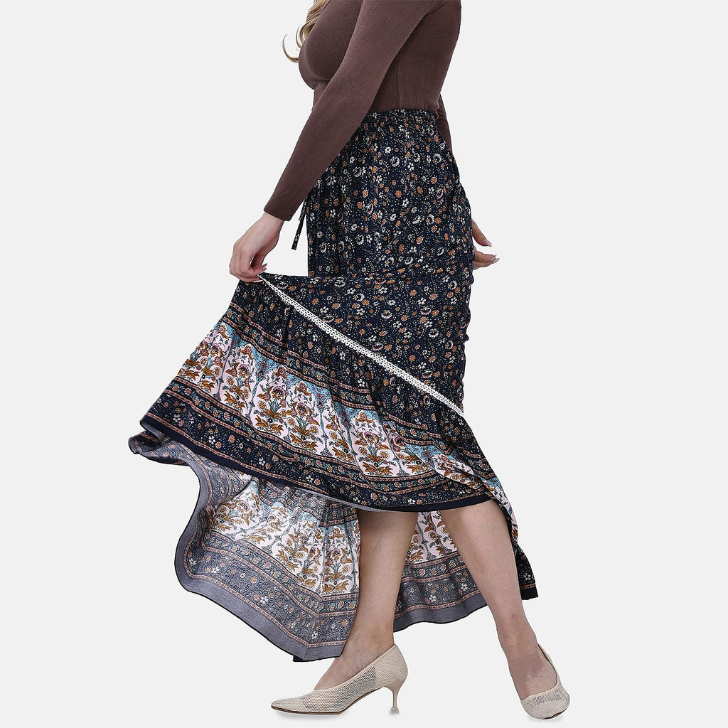 La Marey 100% Viscose Floral Print Maxi Dress (Curve Size 20 to 24) - Navy Blue