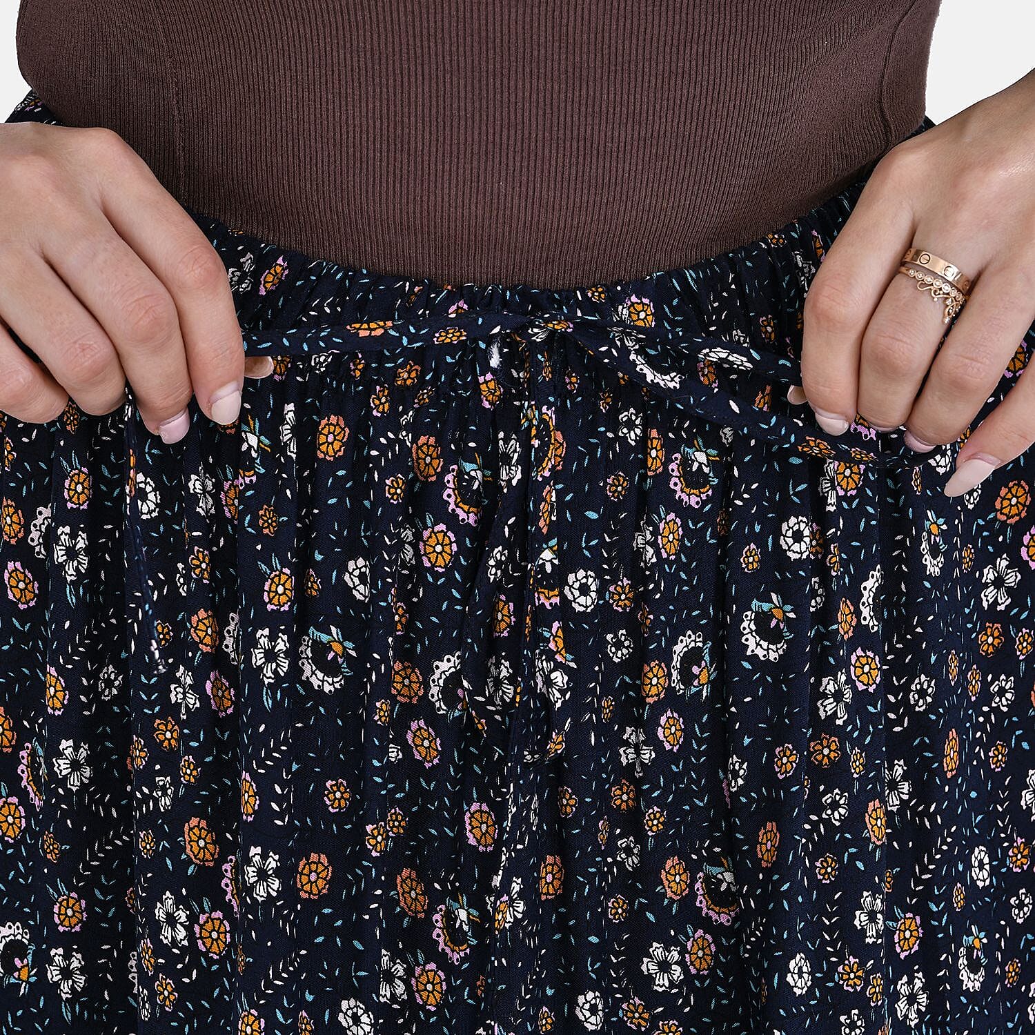 La Marey 100% Viscose Floral Print Maxi Dress (Curve Size 20 to 24) - Navy Blue