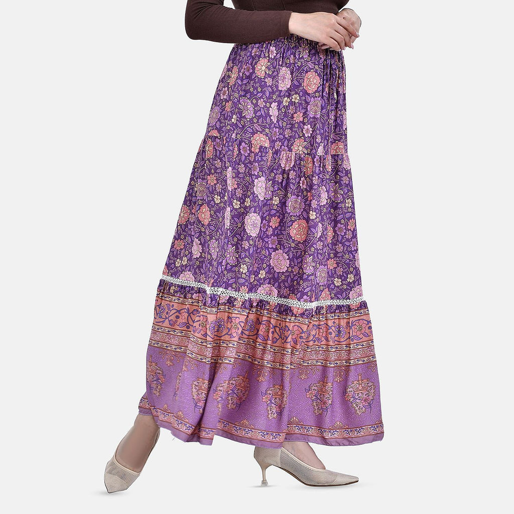 La Marey 100% Viscose Floral Print Maxi Dress (Curve Size, 20-24) - Purple