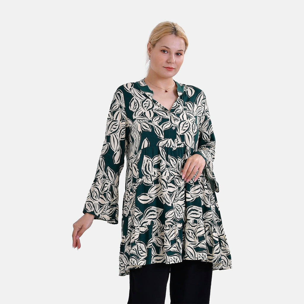 La Marey Leaf Pattern Top (Size L-XL) - Green