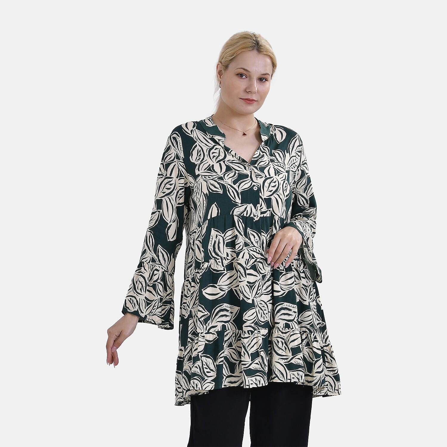 La Marey Leaf Pattern Top (Size L-XL) - Green