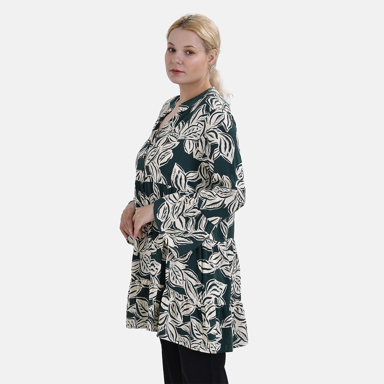 La Marey Leaf Pattern Top (Size L-XL) - Green