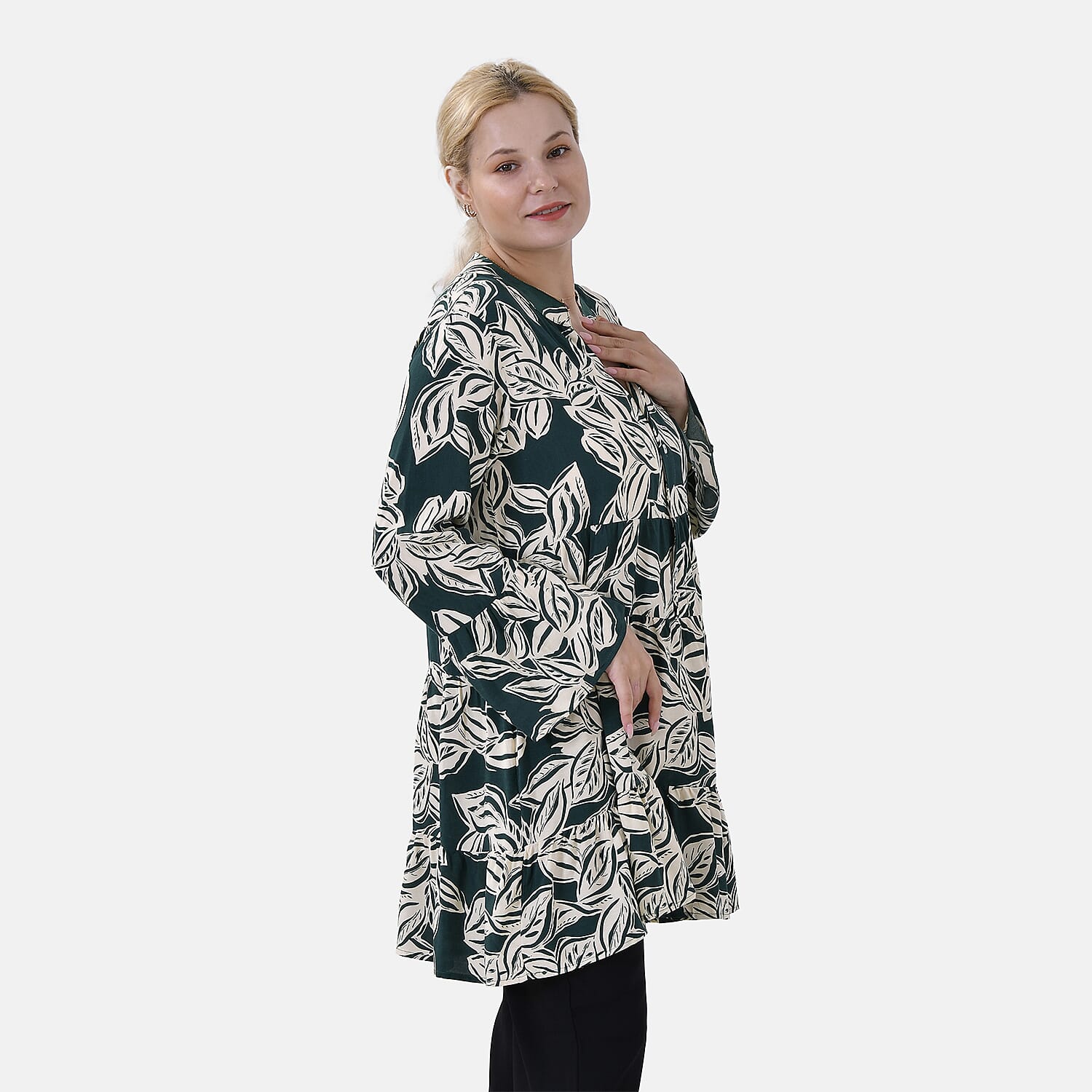La Marey Leaf Pattern Top (Size L-XL) - Green