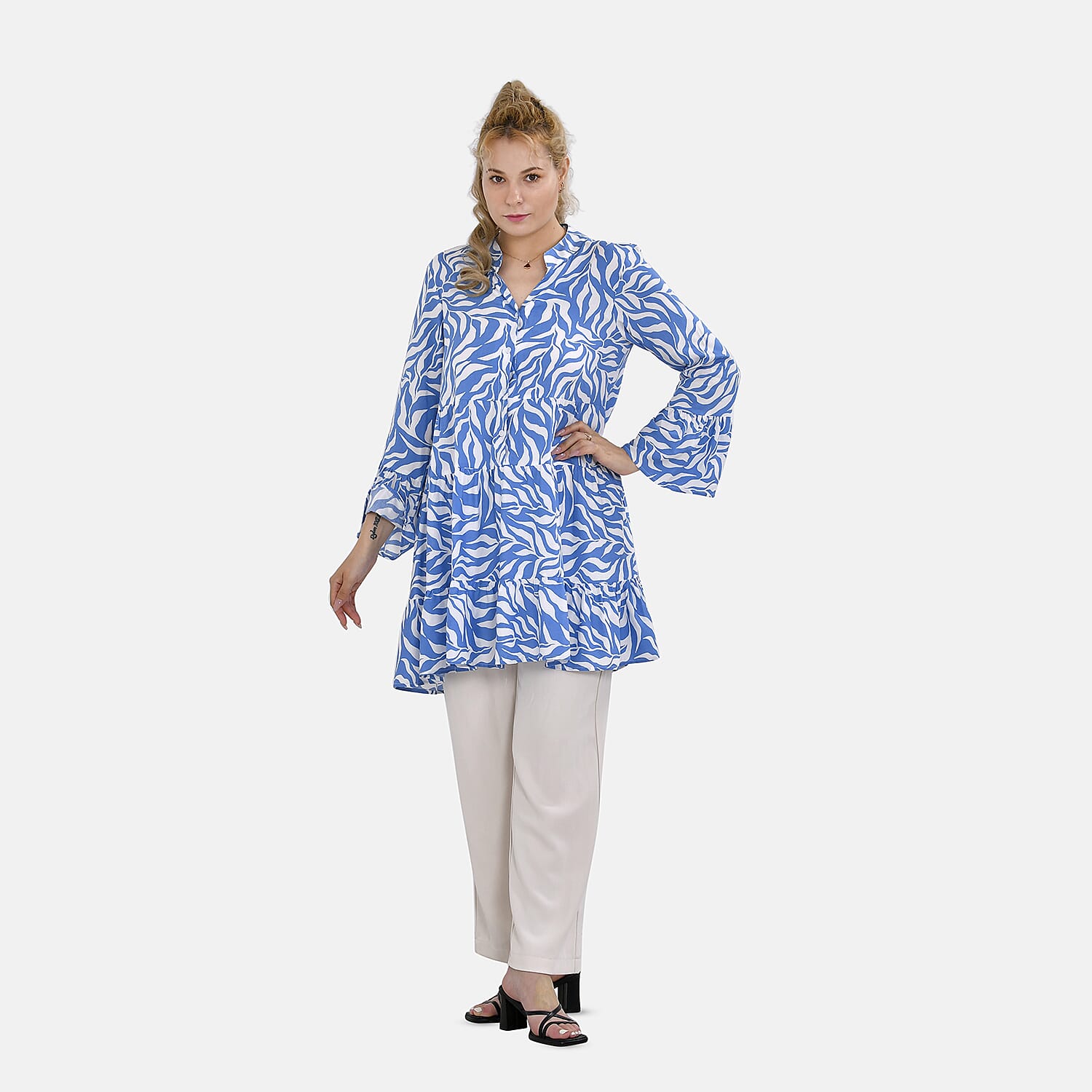 La Marey 100% Viscose Paisley Printed V-Neck Casual Dress (Size - S-M, 10-14) - Blue