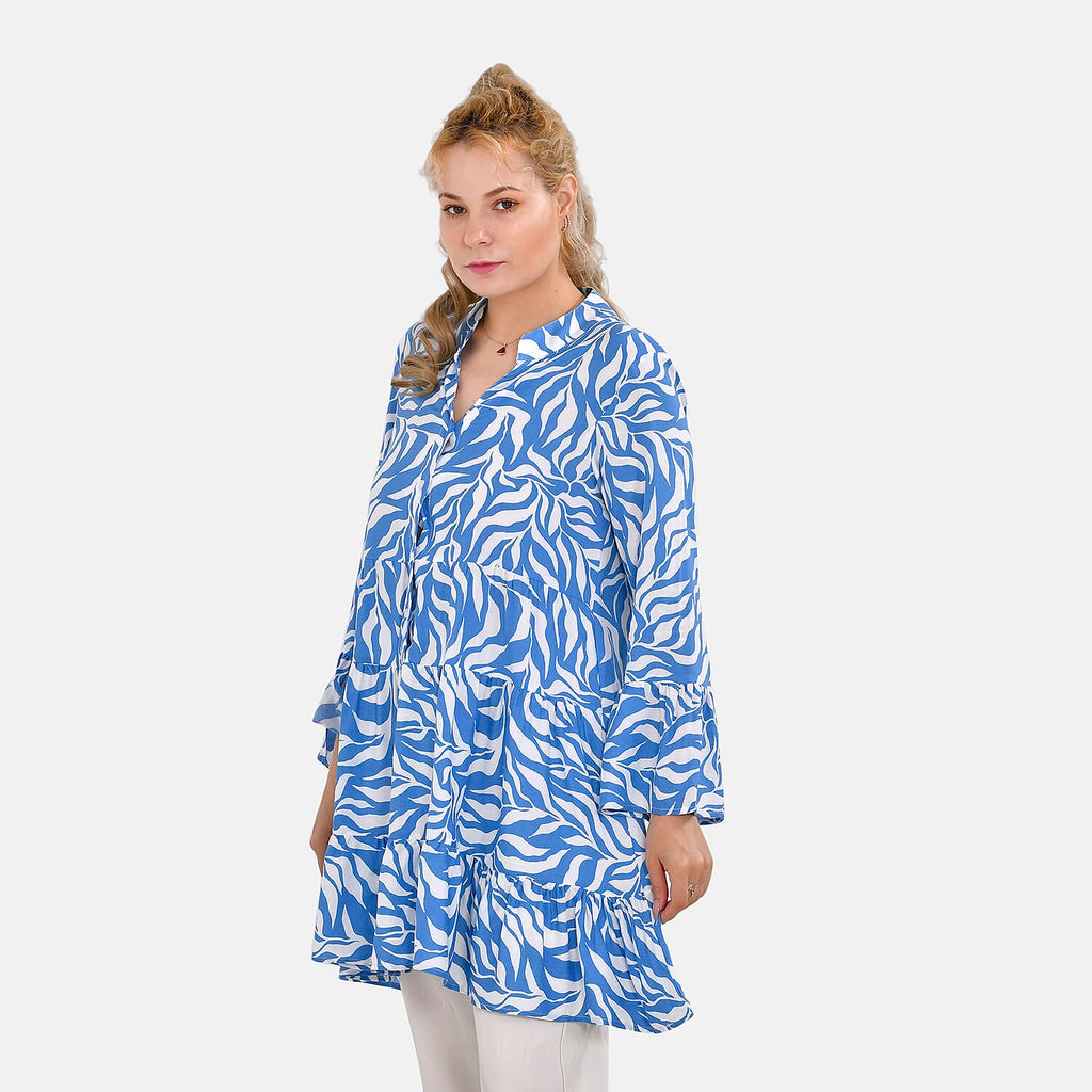 La Marey 100% Viscose Paisley Printed V-Neck Casual Dress (Size - S-M, 10-14) - Blue