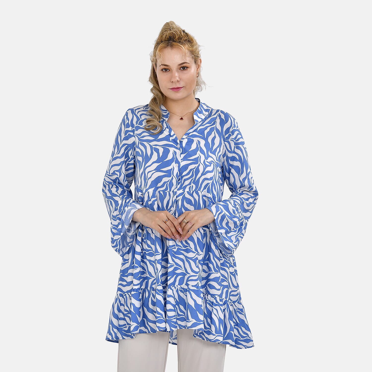 La Marey 100% Viscose Paisley Printed V-Neck Casual Dress (Size - S-M, 10-14) - Blue