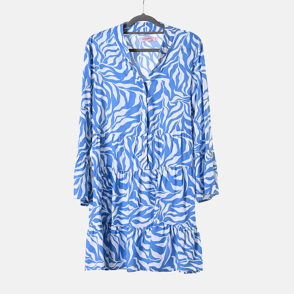 La Marey 100% Viscose Paisley Printed V-Neck Casual Dress (Size - S-M, 10-14) - Blue