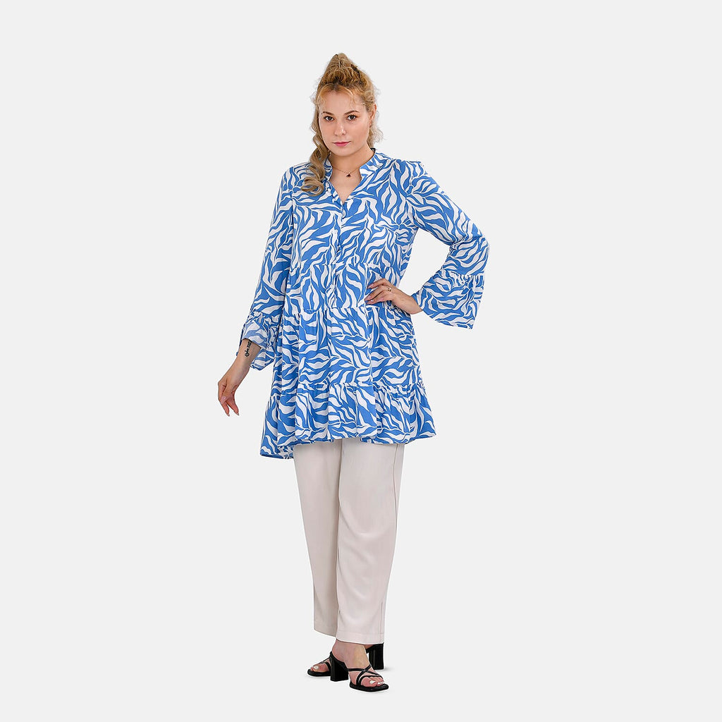 La Marey 100% Viscose Paisley Printed V-Neck Casual Tunic Dress (Size -  L-XL, 16-20) - Blue