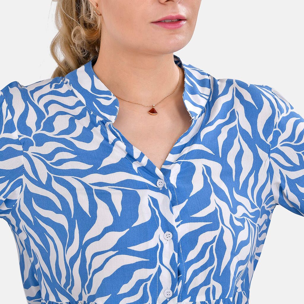 La Marey 100% Viscose Paisley Printed V-Neck Casual Tunic Dress (Size -  L-XL, 16-20) - Blue