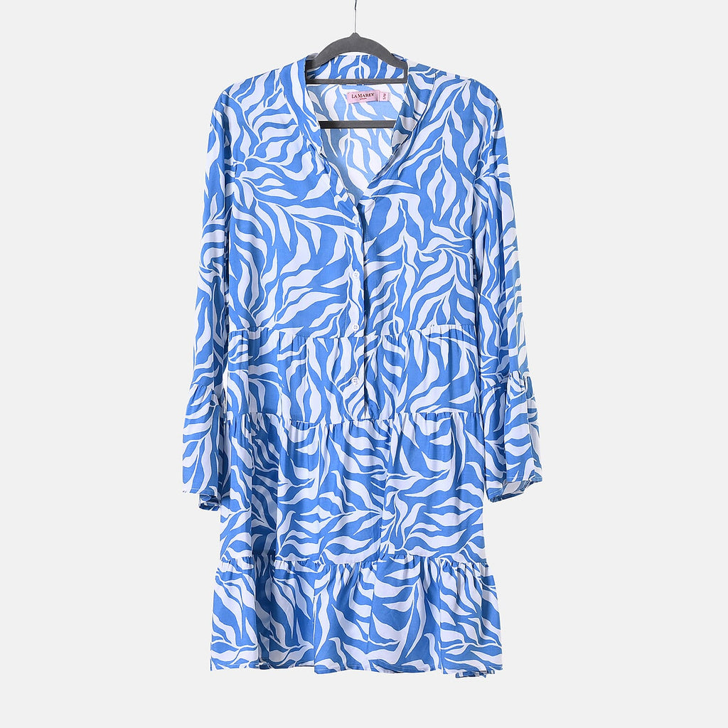 La Marey 100% Viscose Paisley Printed V-Neck Casual Tunic Dress (Size -  L-XL, 16-20) - Blue