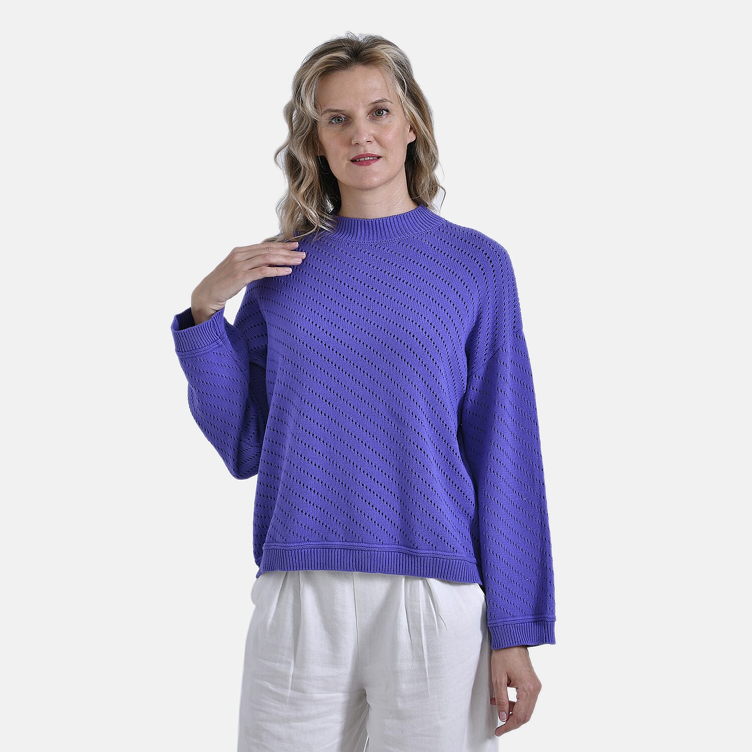 La Marey 100% Cotton Cozy Round Neck Jumper (Size L) - Purple