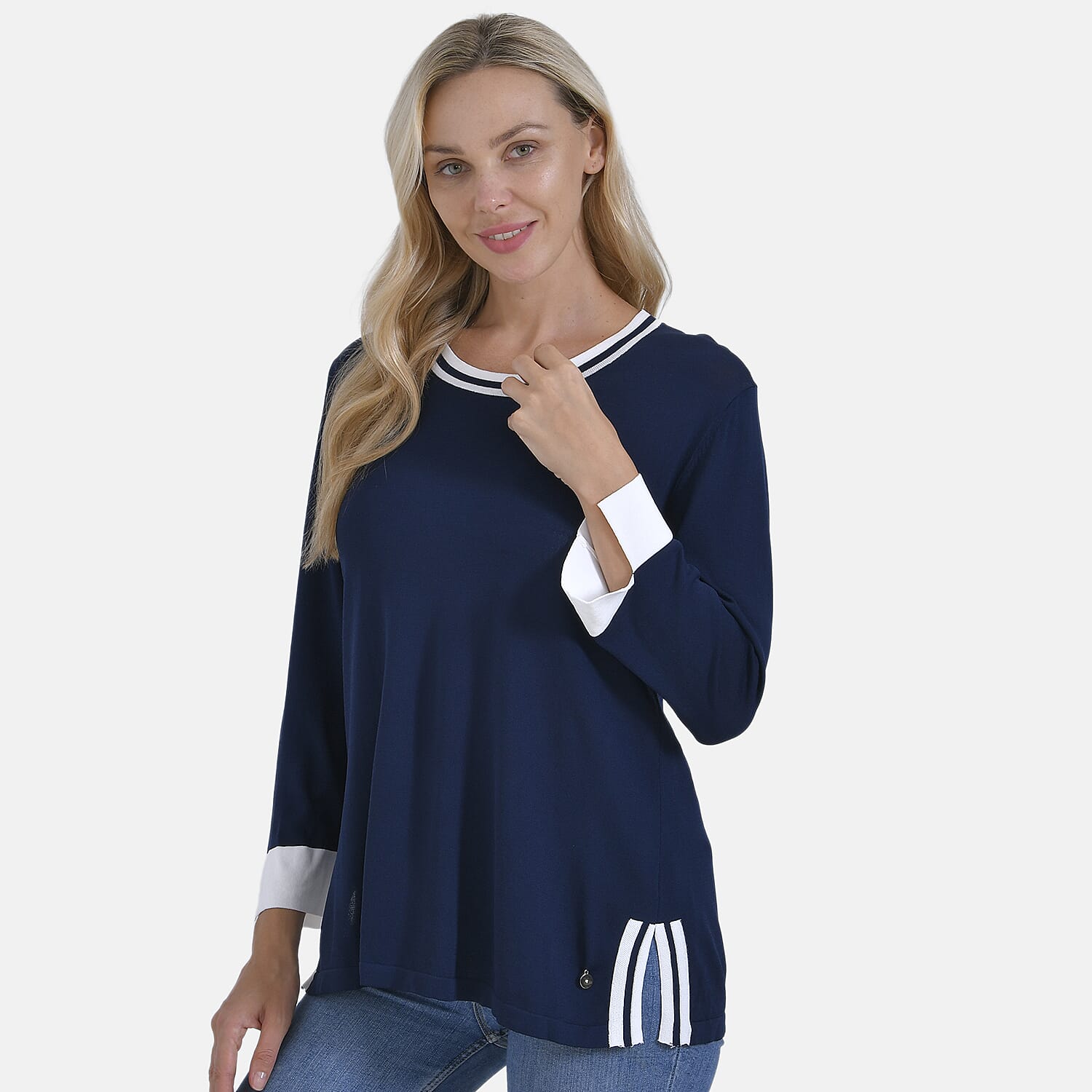 La Marey Viscose Solid Cardigan and Sweater-Jumper (Size 65x1 cm) - Navy & Yellow
