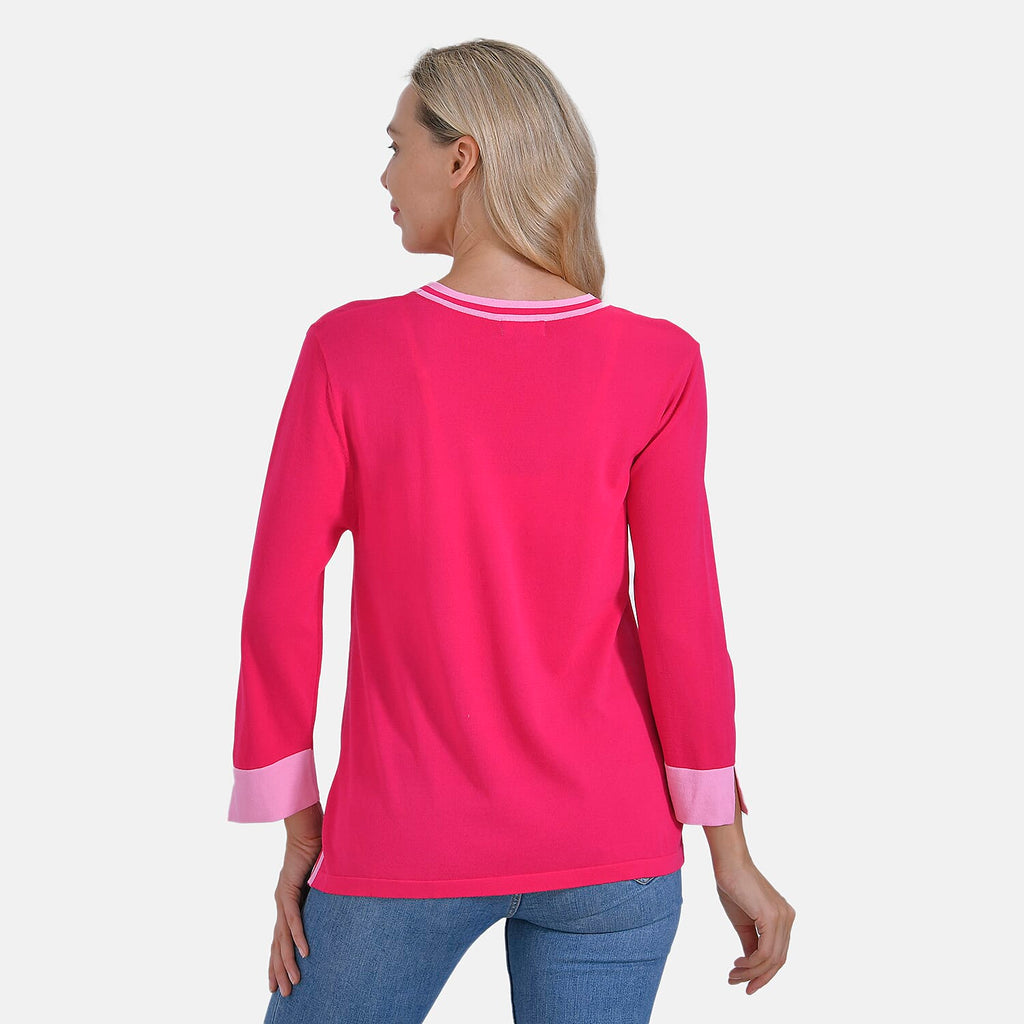 La Marey Round Neck Quarter Sleeve Jersey Top (Size 16 to 18) - Pink