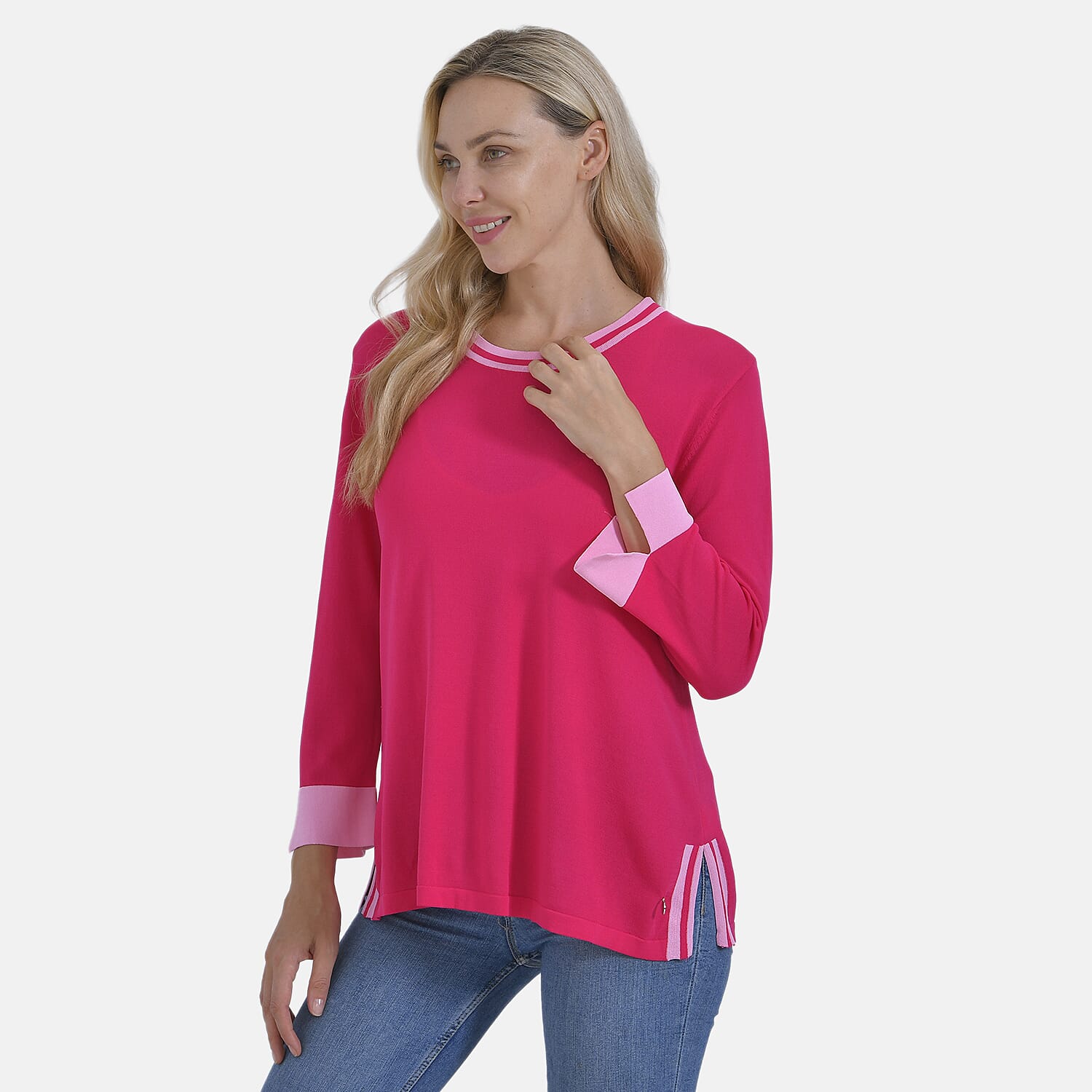 La Marey Round Neck Quarter Sleeve Jersey Top (Size 16 to 18) - Pink