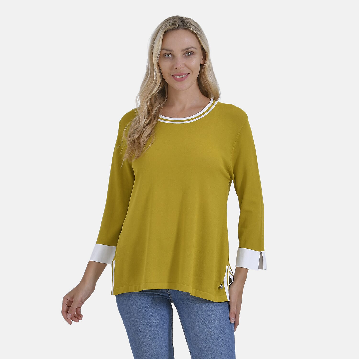 La Marey Round Neck Quarter Sleeve Jersey Top (Size 16 to 18) - Yellow