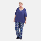 LA MAREY Loungewear Sets (Short Sleeves Top with Printed Trousers) - Dark Blue (Size XL)