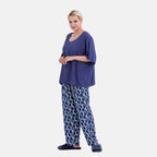 LA MAREY Loungewear Sets (Short Sleeves Top with Printed Trousers) - Dark Blue (Size XL)