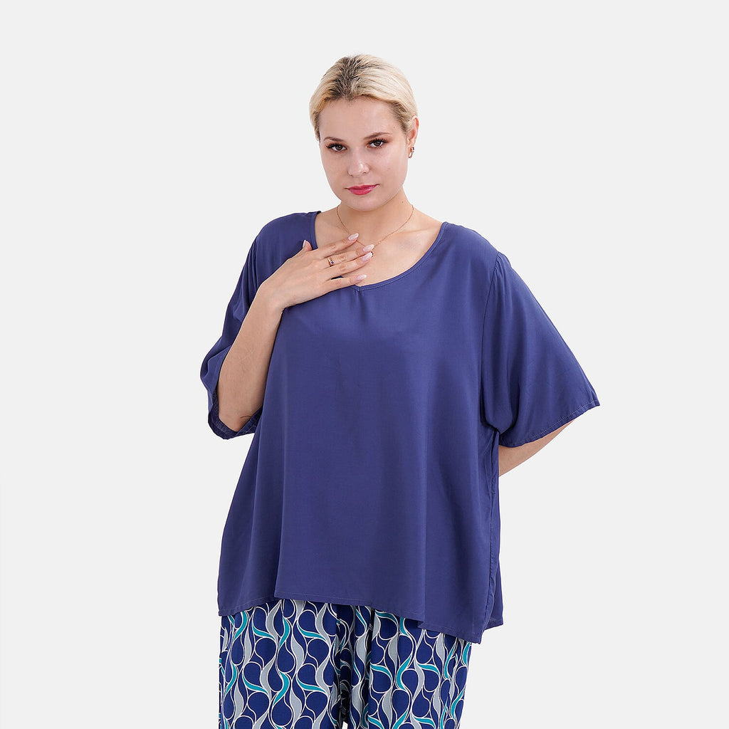 LA MAREY Loungewear Sets (Short Sleeves Top with Printed Trousers) - Dark Blue (Size XL)