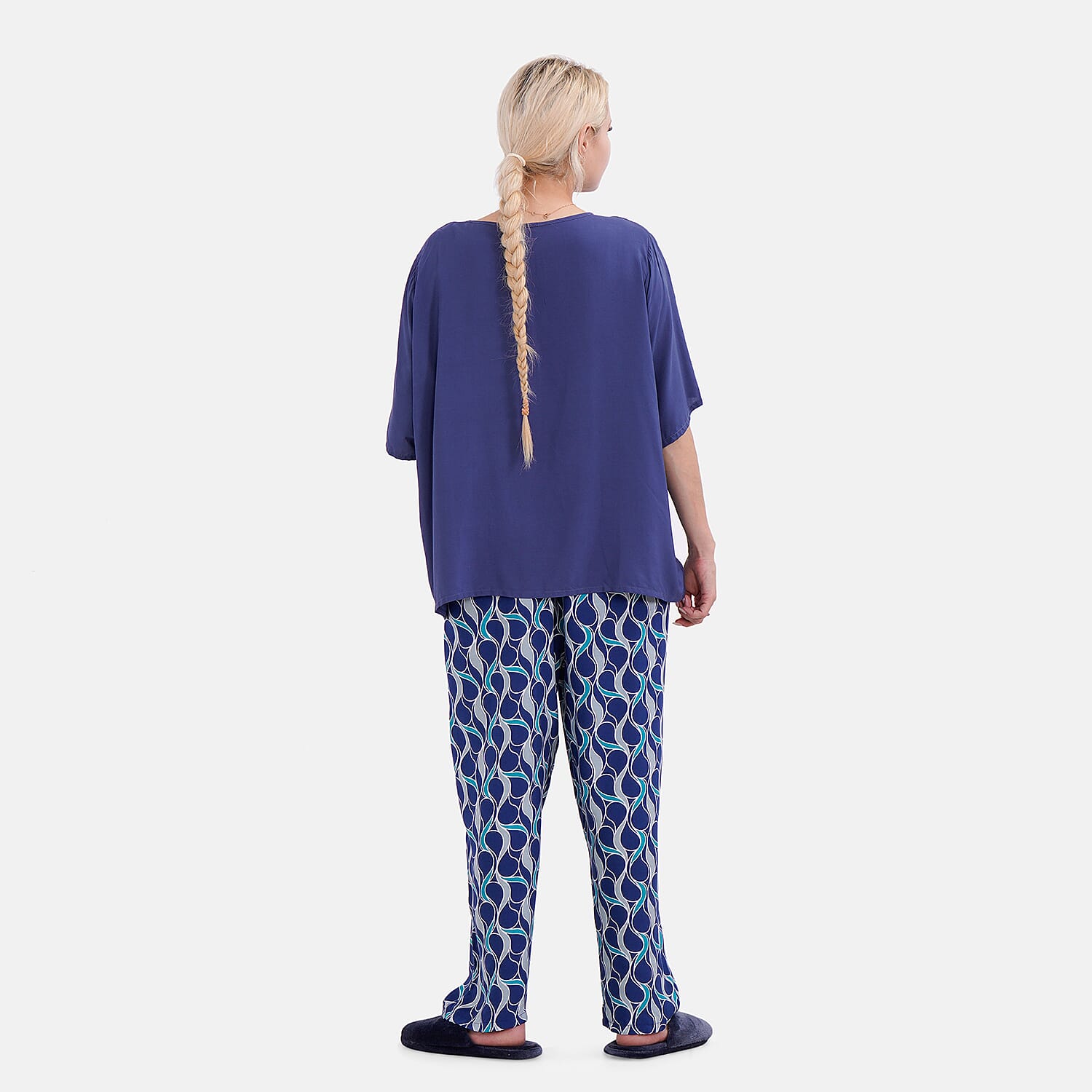 LA MAREY Loungewear Sets (Short Sleeves Top with Printed Trousers) - Dark Blue (Size S)