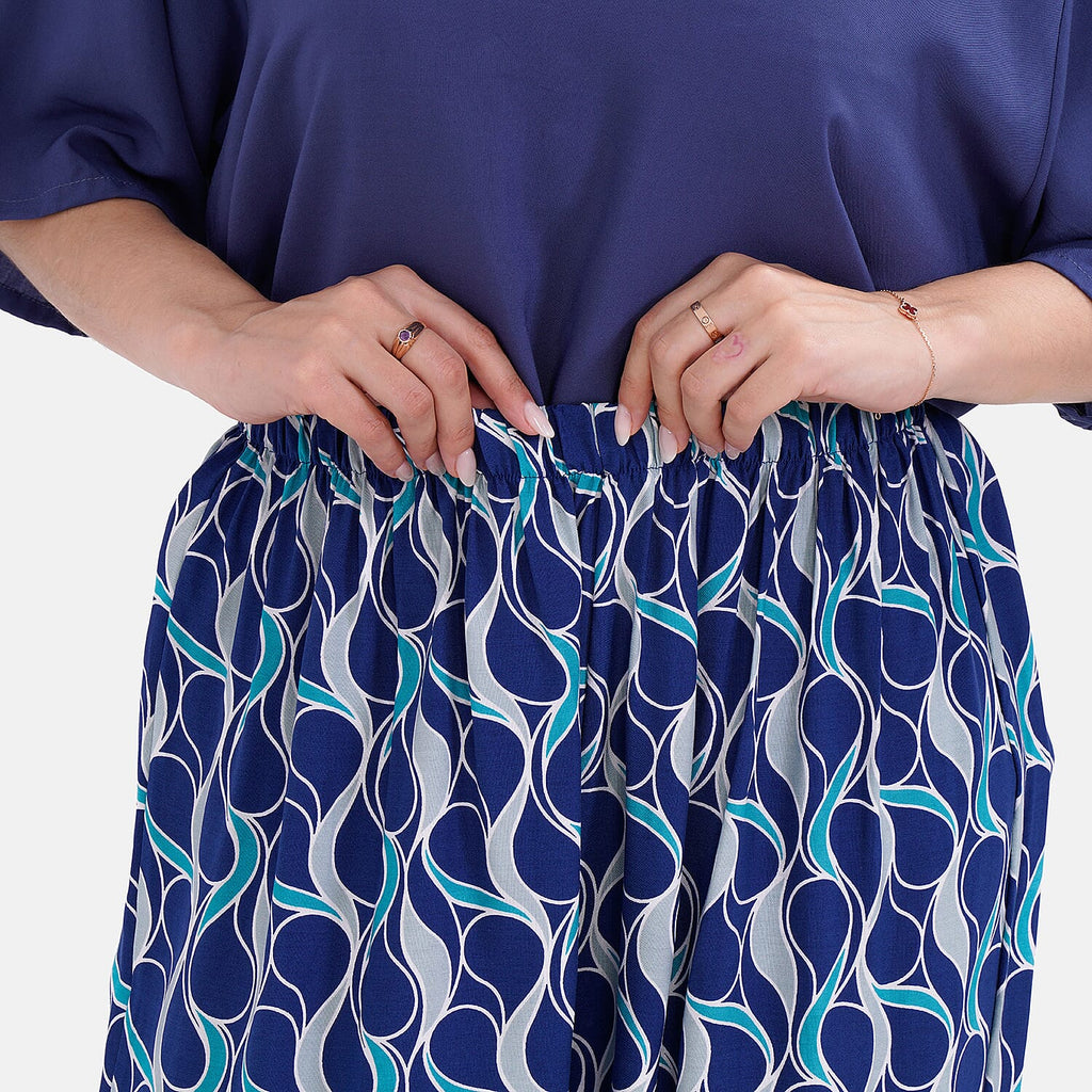 LA MAREY Loungewear Sets (Short Sleeves Top with Printed Trousers) - Dark Blue (Size S)