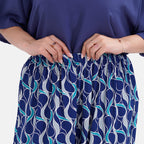 LA MAREY Loungewear Sets (Short Sleeves Top with Printed Trousers) - Dark Blue (Size S)