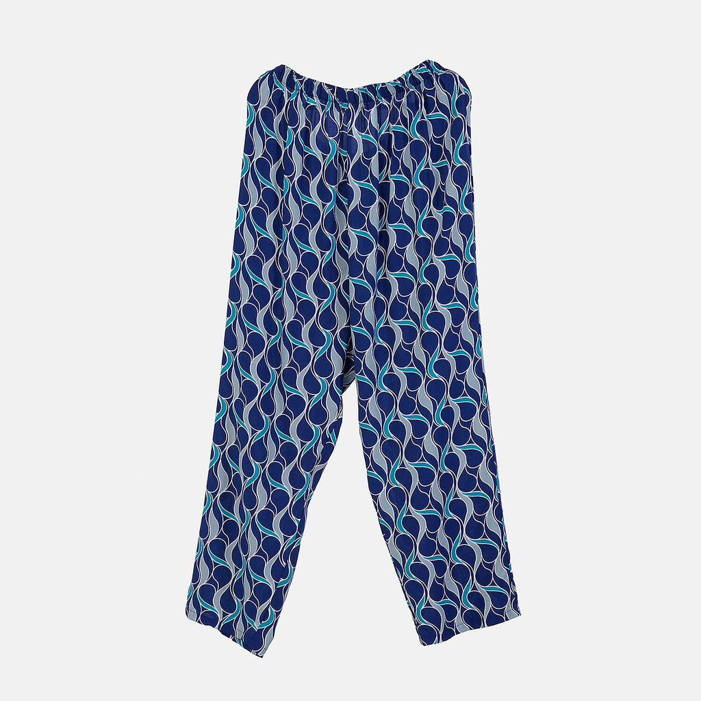 LA MAREY Loungewear Sets (Short Sleeves Top with Printed Trousers) - Dark Blue (Size S)