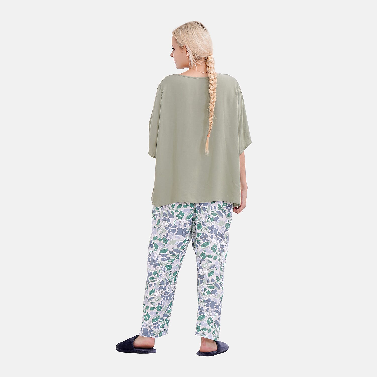 New Launch LA MAREY Loungewear Sets (Short Sleeves Top with Printed Trousers)  - Green (Size S)