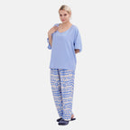 LA MAREY 100% Viscose Loungewear Sets (Short Sleeves Top with Irregular Pattern Trousers) - Light Blue (Size M)