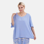 LA MAREY 100% Viscose Loungewear Sets (Short Sleeves Top with Irregular Pattern Trousers) - Light Blue (Size M)