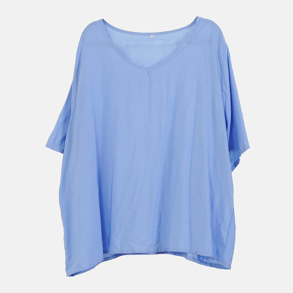 LA MAREY 100% Viscose Loungewear Sets (Short Sleeves Top with Irregular Pattern Trousers) - Light Blue (Size M)