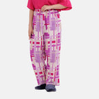 LA MAREY 100% Viscose Loungewear Sets (Short Sleeves Top with Patchwork Printed Trousers) - Purple - Multi (Size L)