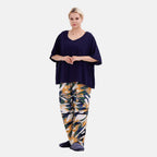 LA MAREY 100% Viscose Loungewear Sets (Short Sleeves Top with Art Printed Trousers) - Yellow - Black (Size L)
