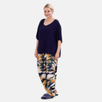 LA MAREY 100% Viscose Loungewear Sets (Short Sleeves Top with Art Printed Trousers) - Yellow - Black (Size M)