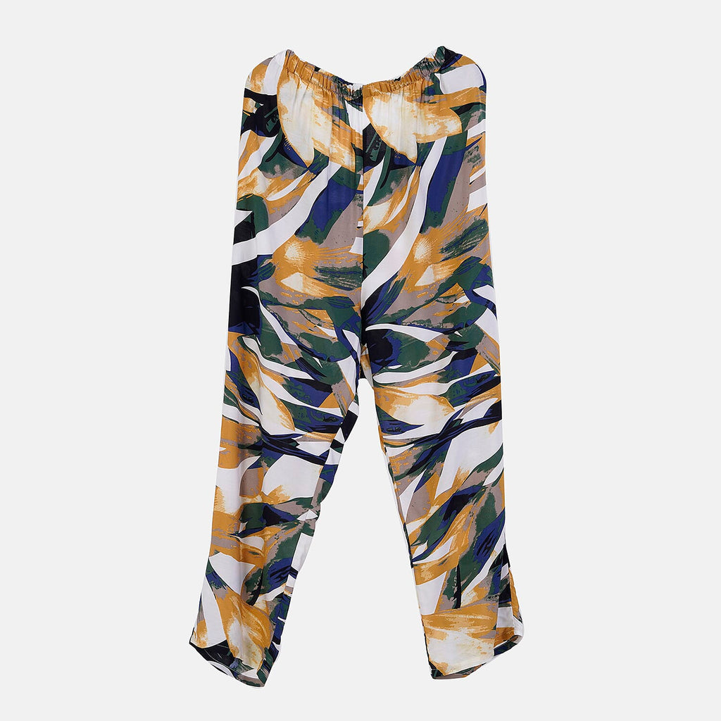 LA MAREY 100% Viscose Loungewear Sets (Short Sleeves Top with Art Printed Trousers) - Yellow - Black (Size M)