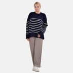 La Marey Stripe Pattern Relaxed Fit Jumper (Size XXL) - Black
