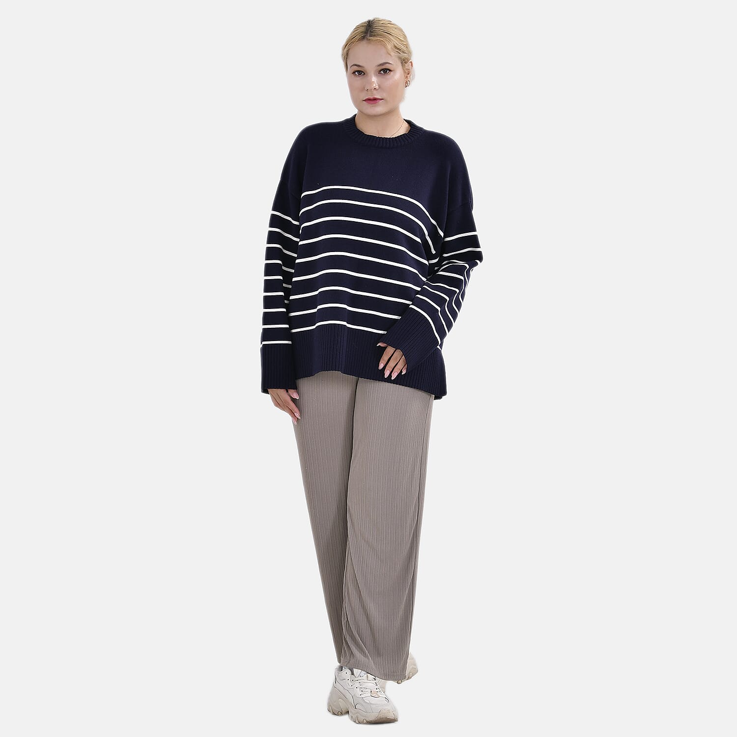 La Marey Stripe Pattern Relaxed Fit Jumper (Size XXL) - Black